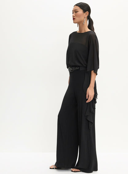 Women Chiffon Wide-Leg Jumpsuit Black | Melanie Lyne