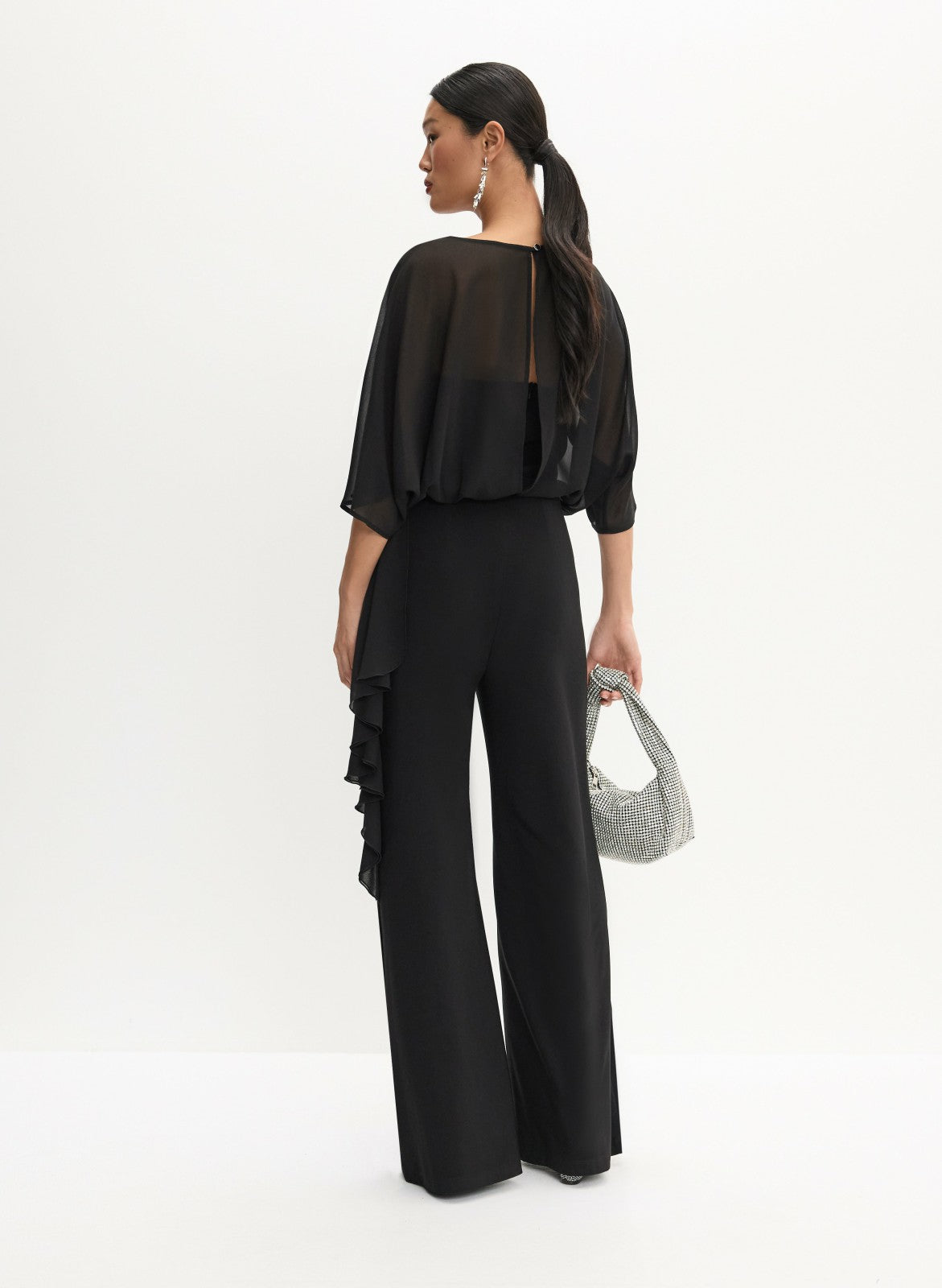 Women Chiffon Wide-Leg Jumpsuit Black | Melanie Lyne