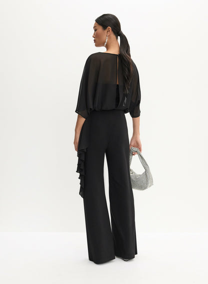 Women Chiffon Wide-Leg Jumpsuit Black | Melanie Lyne