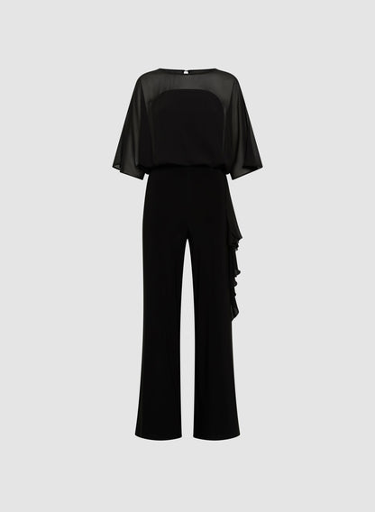 Women Chiffon Wide-Leg Jumpsuit Black | Melanie Lyne