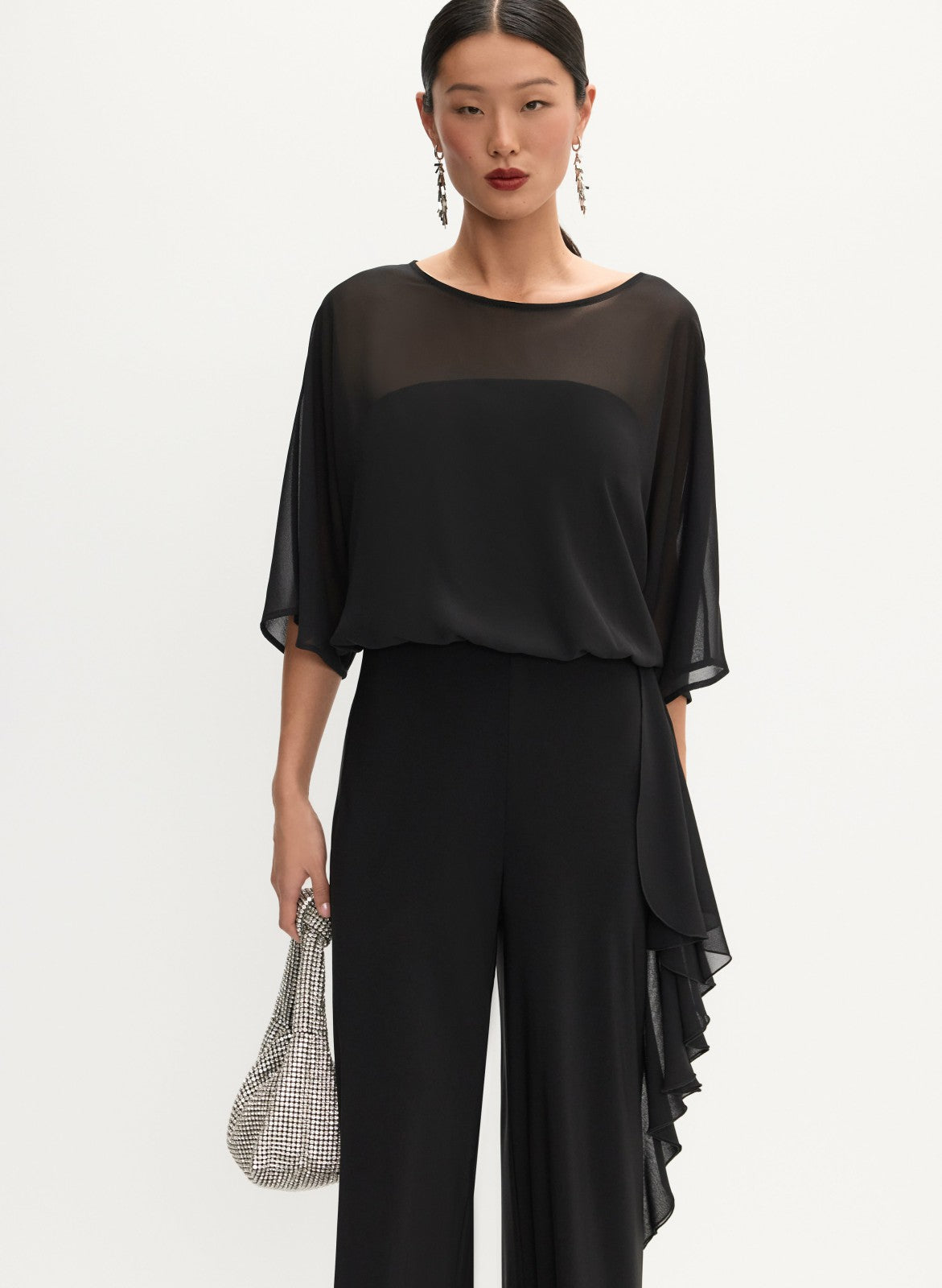 Women Chiffon Wide-Leg Jumpsuit Black | Melanie Lyne