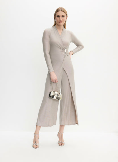 Women Joseph Ribkoff - Wrap-Front Embellished Jumpsuit Natural Beige | Melanie Lyne