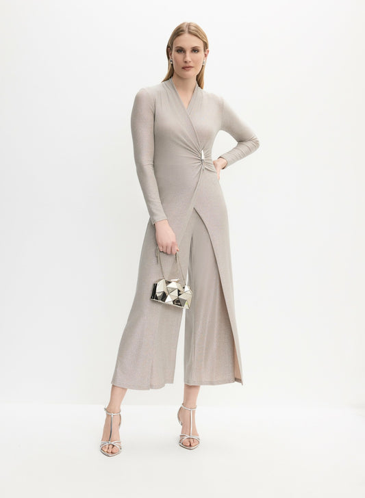 Women Joseph Ribkoff - Wrap-Front Embellished Jumpsuit Natural Beige | Melanie Lyne