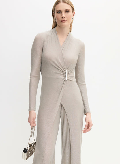 Women Joseph Ribkoff - Wrap-Front Embellished Jumpsuit Natural Beige | Melanie Lyne