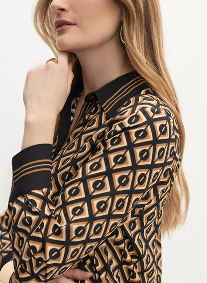 Women Geometric Button-Down Blouse Taupe | Melanie Lyne