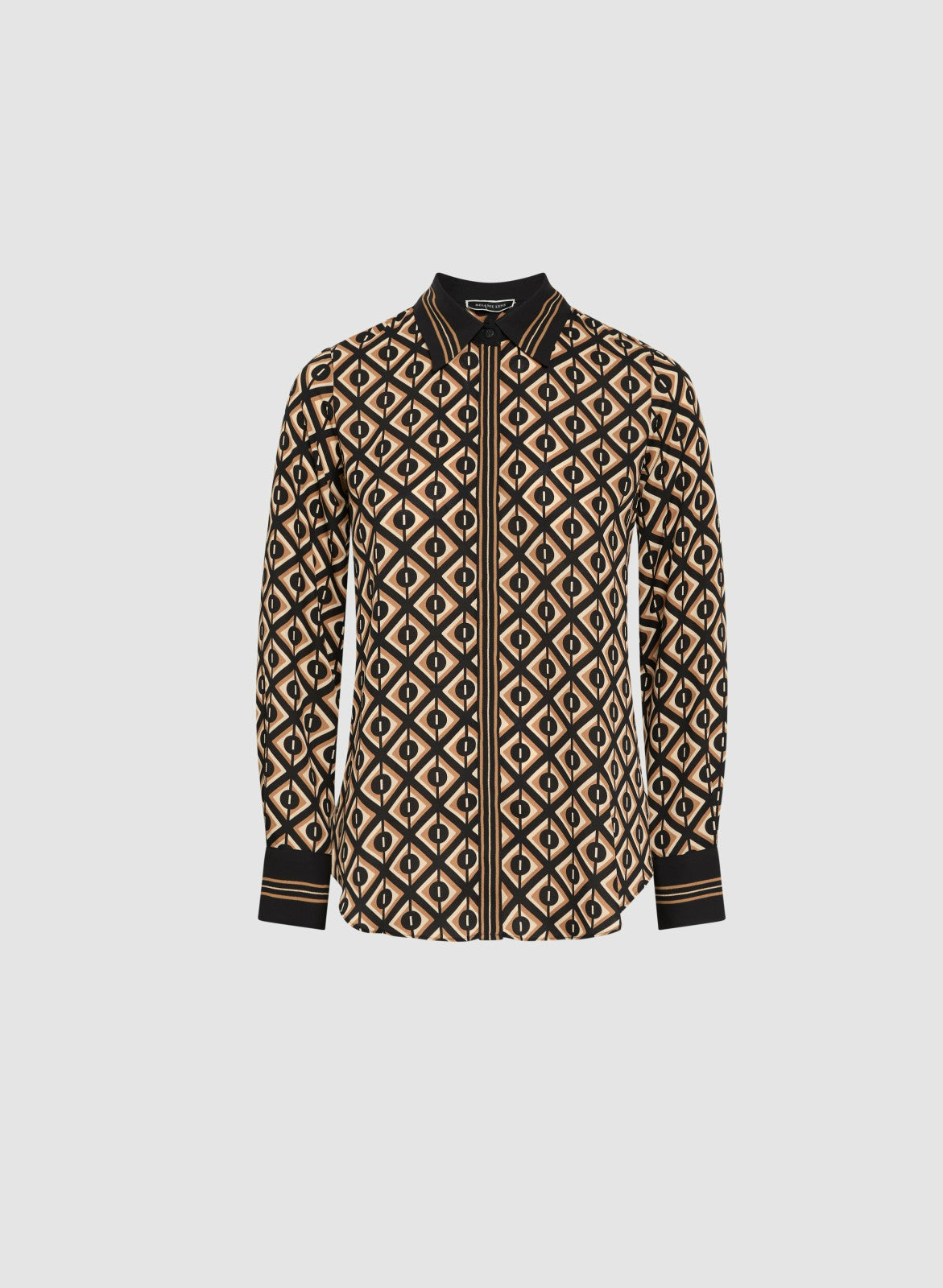 Women Geometric Button-Down Blouse Taupe | Melanie Lyne