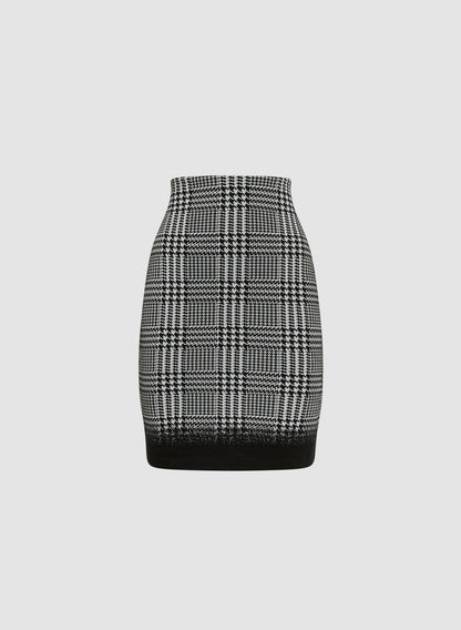 Women Plaid Print Knit Pencil Skirt Black & White | Melanie Lyne