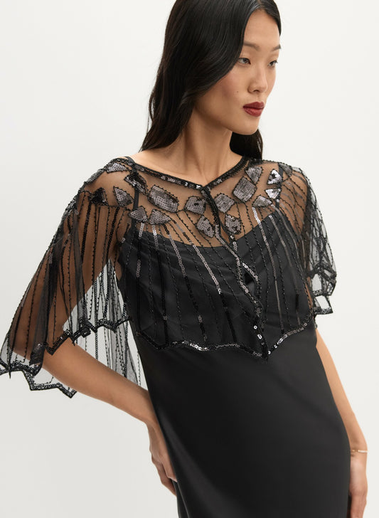 Women Sheer Sequin Cape Black | Melanie Lyne