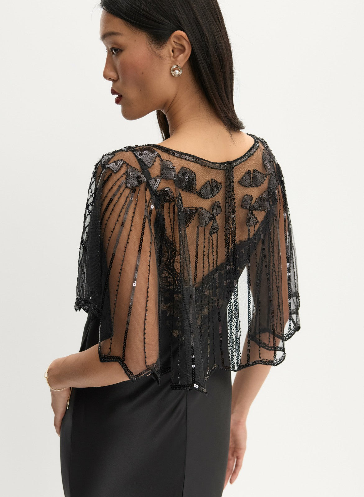 Women Sheer Sequin Cape Black | Melanie Lyne