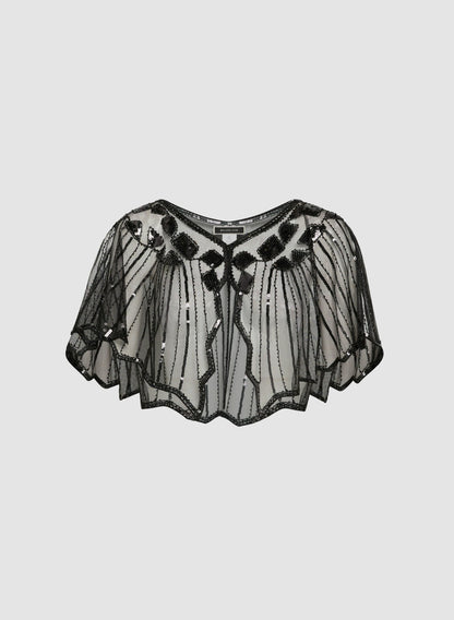 Women Sheer Sequin Cape Black | Melanie Lyne